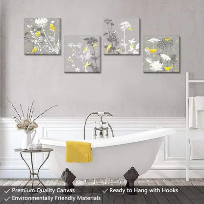 4pcs Abstract Floral & Bird  Wall Art Canvas Framed