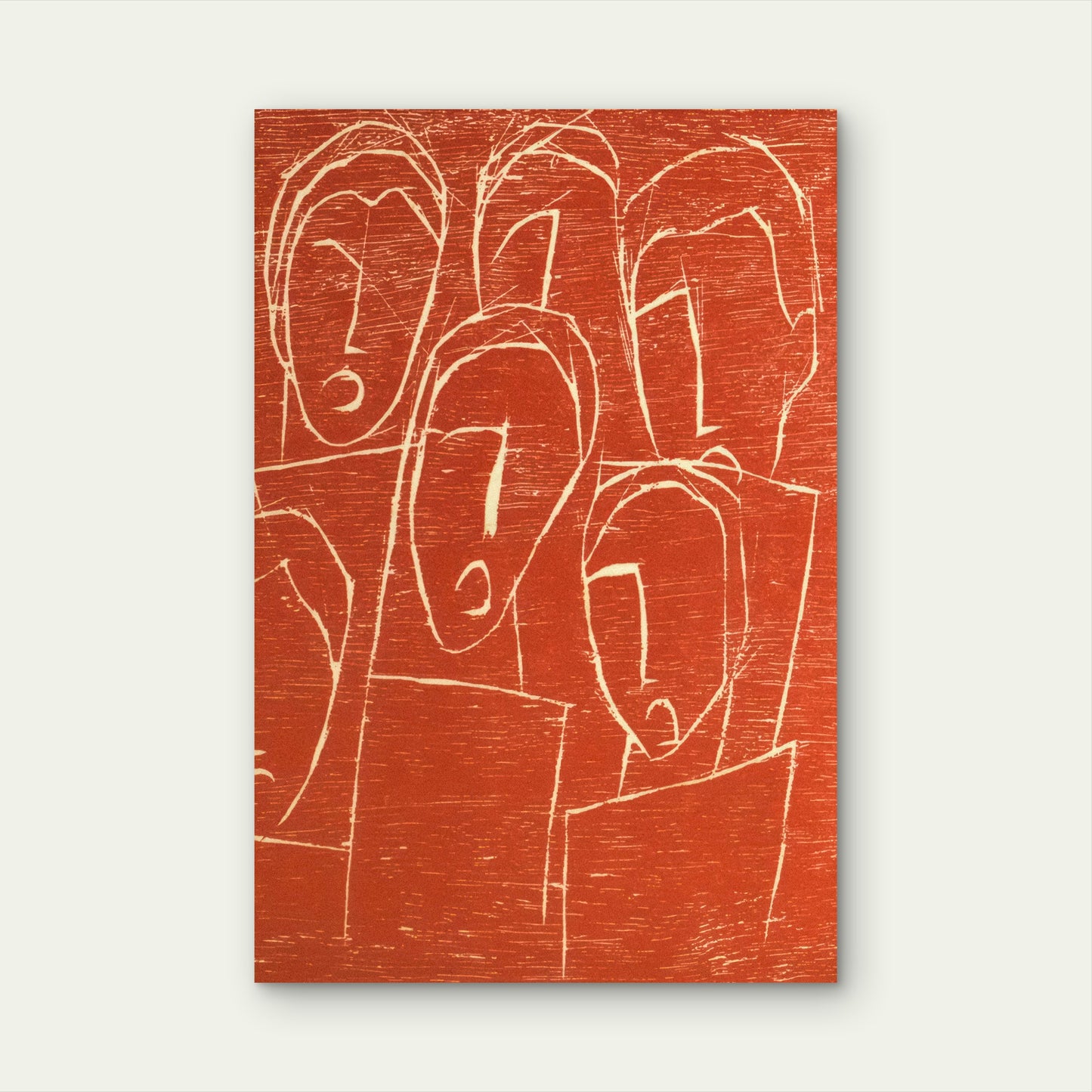 Group of People on Red Background 60x90cm Metal Print Ready to Hang
