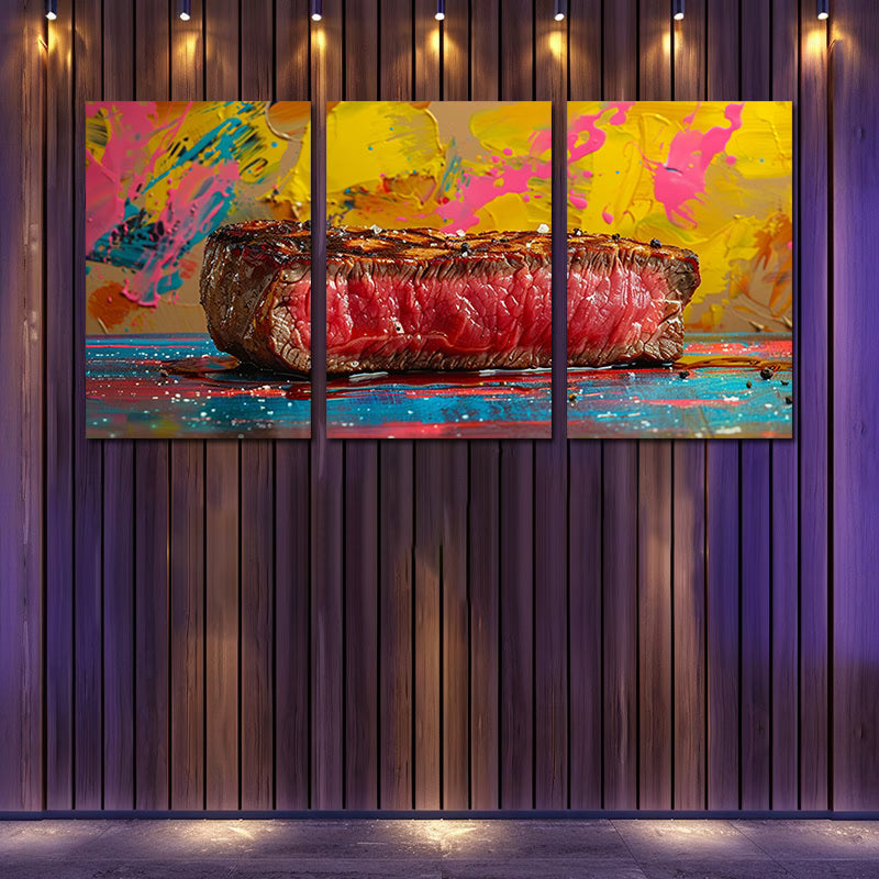 3pcs Vibrant Delicious Steak Wall Art Set Canvas Framed 50x70cm - High Quality Print 100% Australian Made Wall Canvas Ready to Hang