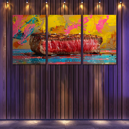 3pcs Vibrant Delicious Steak Wall Art Set Canvas Framed 50x70cm - High Quality Print 100% Australian Made Wall Canvas Ready to Hang