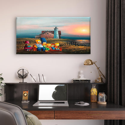 Whimsical Coast Lighthouse Wall Art Canvas Office Home Room Framed 120x60cm