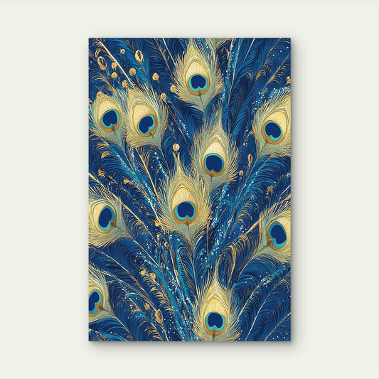 Royal Blue Gold Peacock Feather Eye 40x60cm Metal Print Ready to Hang