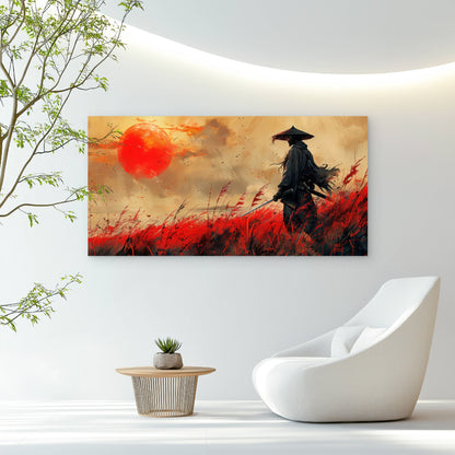 Silent Samurai Red Moon Wall Art Canvas Office Home Room Framed 120x60cm