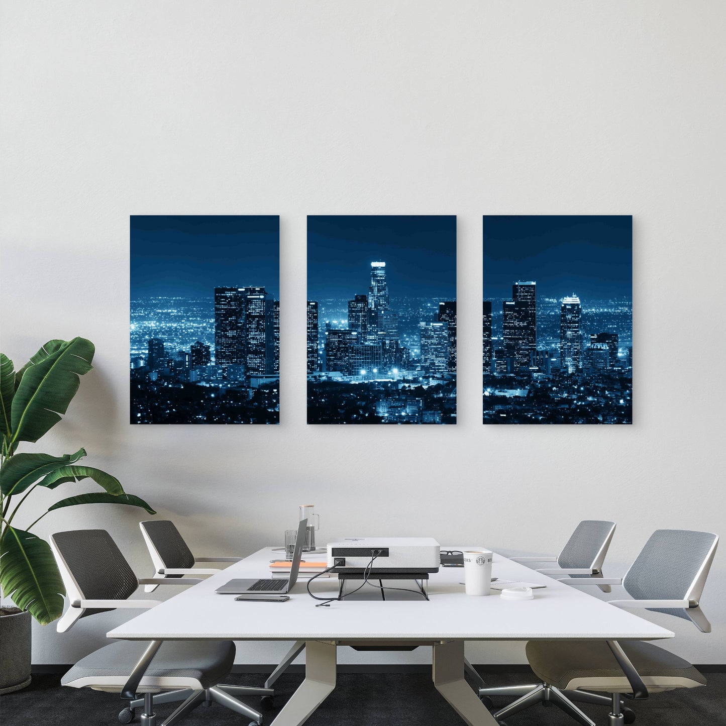 3pcs Los Angeles Downtown Buildings Night Metal Print Ready to Hang Art