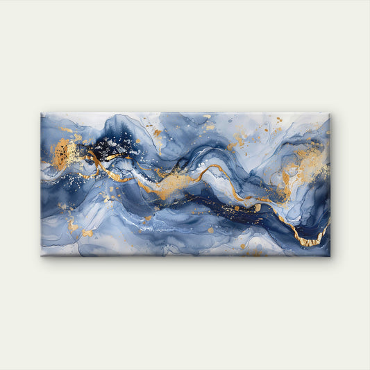Navy Blue and White Marble Gold Wall Art Canvas Office Home Room Framed 120x60cm