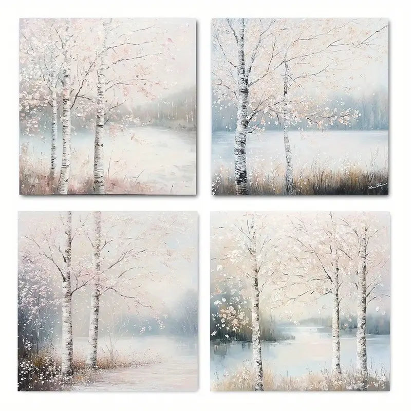 4pcs   Painting Gray Tree Suitable  L G  Wall Art Canvas Framed