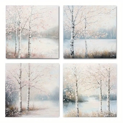 4pcs   Painting Gray Tree Suitable  L G  Wall Art Canvas Framed
