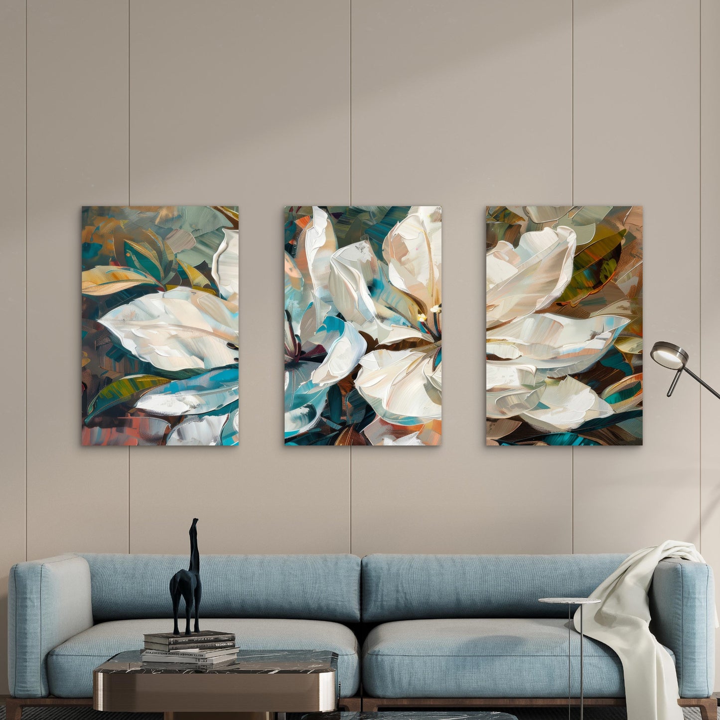 3pcs Abstract White Magnolia Flower Painting  Wall Art Set Canvas Framed 40x60cm - High Quality Print 100% Australian Made Wall Canvas Ready to Hang