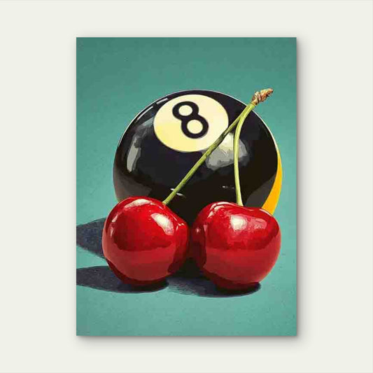Lucky Me 8 Ball & Cherry Retro 60x90cm Metal Print Ready to Hang