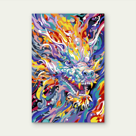 Vibrant Abstract Colorful Dragon 40x60cm Metal Print Ready to Hang