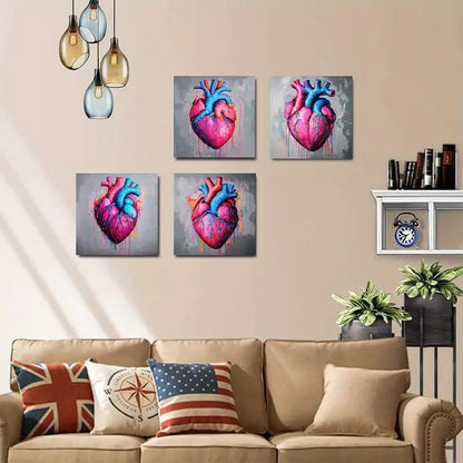 4pcsVibrant Heart Art Canvas Prints Wall Art Canvas Framed - Bella Home Decor