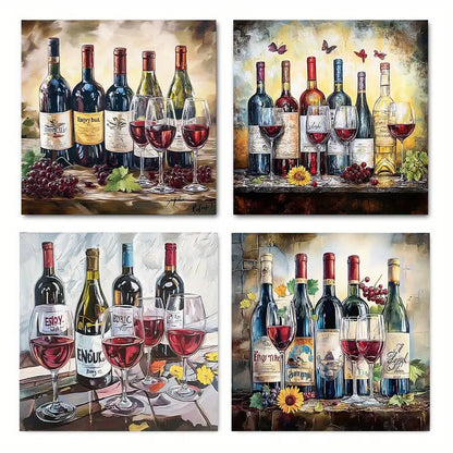 4pcs Sunflower & Wine Bar Theme Wall Art Canvas Framed
