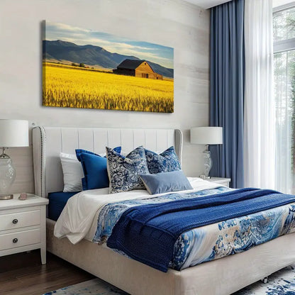 Summer Sunset Old Barn Rye Field Rural Montana Wall Art canvas office home room framed 120x60cm - Bella Home Decor
