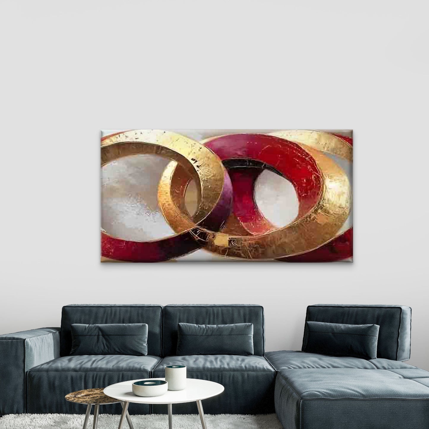 Red and Golden Interwoven Circl Wall Art Canvas Office Home Room Framed 120x60cm - Bella Home Decor