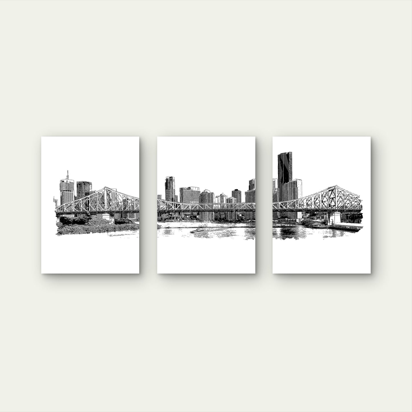 3pcs The Sketch Of Brisbane City Metal Print Ready to Hang Art