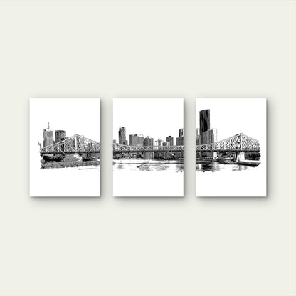 3pcs The Sketch Of Brisbane City Metal Print Ready to Hang Art