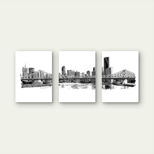 3pcs The Sketch Of Brisbane City Metal Print Ready to Hang Art