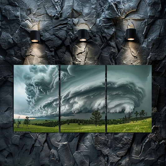 3pcs Intense Thunderstorm Over Custer State Park Wall Art Set Canvas Framed 60x90cm - High Quality Print 100% Australian Made Wall Canvas Ready to Hang