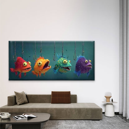 Whimsical Cartoon Fish Wall Art Canvas Office Home Room Framed 120x60cm