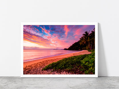 Sunrise Sky Viewed Trinity Beach Glass Framed Wall Art, Ready to Hang Quality Print Without White Border White