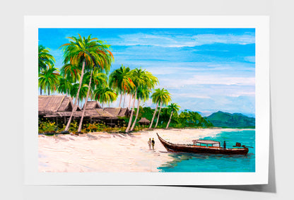 Tropical Paradise Island Beach Oil Painting Wall Art Limited Edition High Quality Print Unframed Roll Canvas None