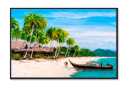 Tropical Paradise Island Beach Oil Painting Wall Art Limited Edition High Quality Print Canvas Box Framed Black