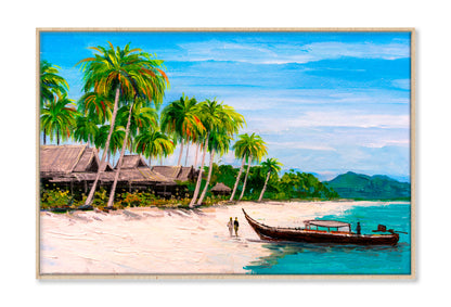 Tropical Paradise Island Beach Oil Painting Wall Art Limited Edition High Quality Print Canvas Box Framed Natural