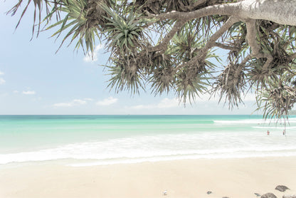 Trees near Sand Beach & Seawaves Photograph Glass Framed Wall Art, Ready to Hang Quality Print