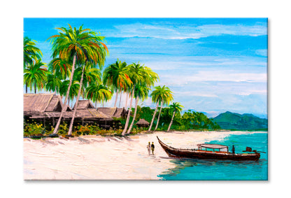 Tropical Paradise Island Beach Oil Painting Wall Art Limited Edition High Quality Print Stretched Canvas None