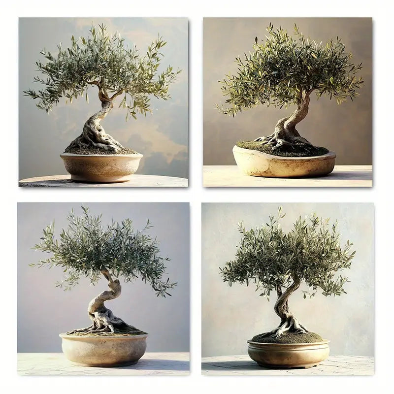 4pcs Contemporary Vintage Bonsai Perfect   Wall Art Canvas Framed
