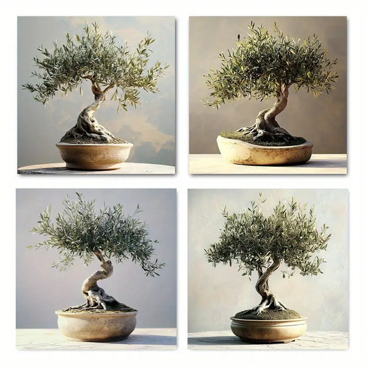 4pcs Contemporary Vintage Bonsai Perfect   Wall Art Canvas Framed