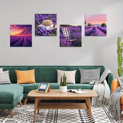 4pcs Sunset Paintings, Benches   Wall Art Canvas Framed