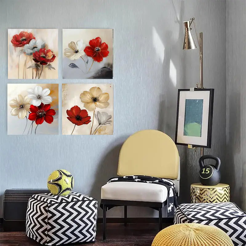 4pcs Colorful daisies floral plant  CD   Wall Art Canvas Framed