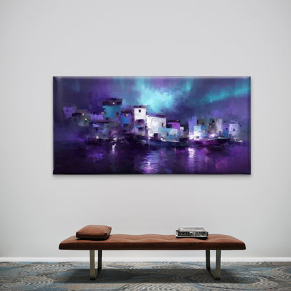 Purple Night City Waterfront Wall Art Canvas Office Home Room Framed 120x60cm