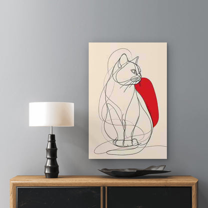 Line Drawing Cat Pattern with Red Accents 40x60cm Metal Print Ready to Hang - Bella Home Decor