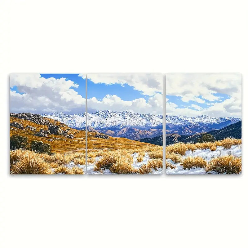 3pcs Snow-Capped Peaks & Pine Trees Metal Print Ready to Hang Art