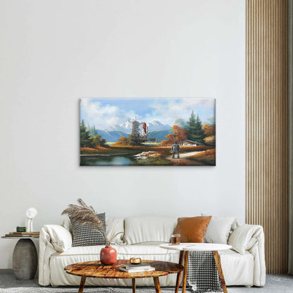 Vintage Mountain Cabin Space Wall Art Canvas Office Home Room Framed 120x60cm