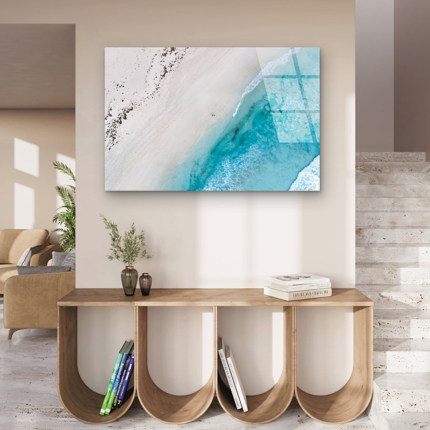 Aerial Beach Drone Turquoise Ocean Waves   Acrylic Glass Printing Wall Art Australian Made Quality