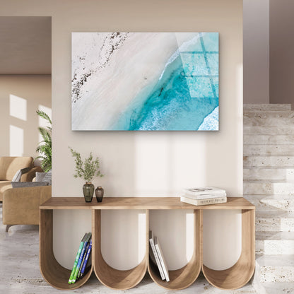 Aerial Beach Drone Turquoise Ocean Waves   Acrylic Glass Printing Wall Art Australian Made Quality