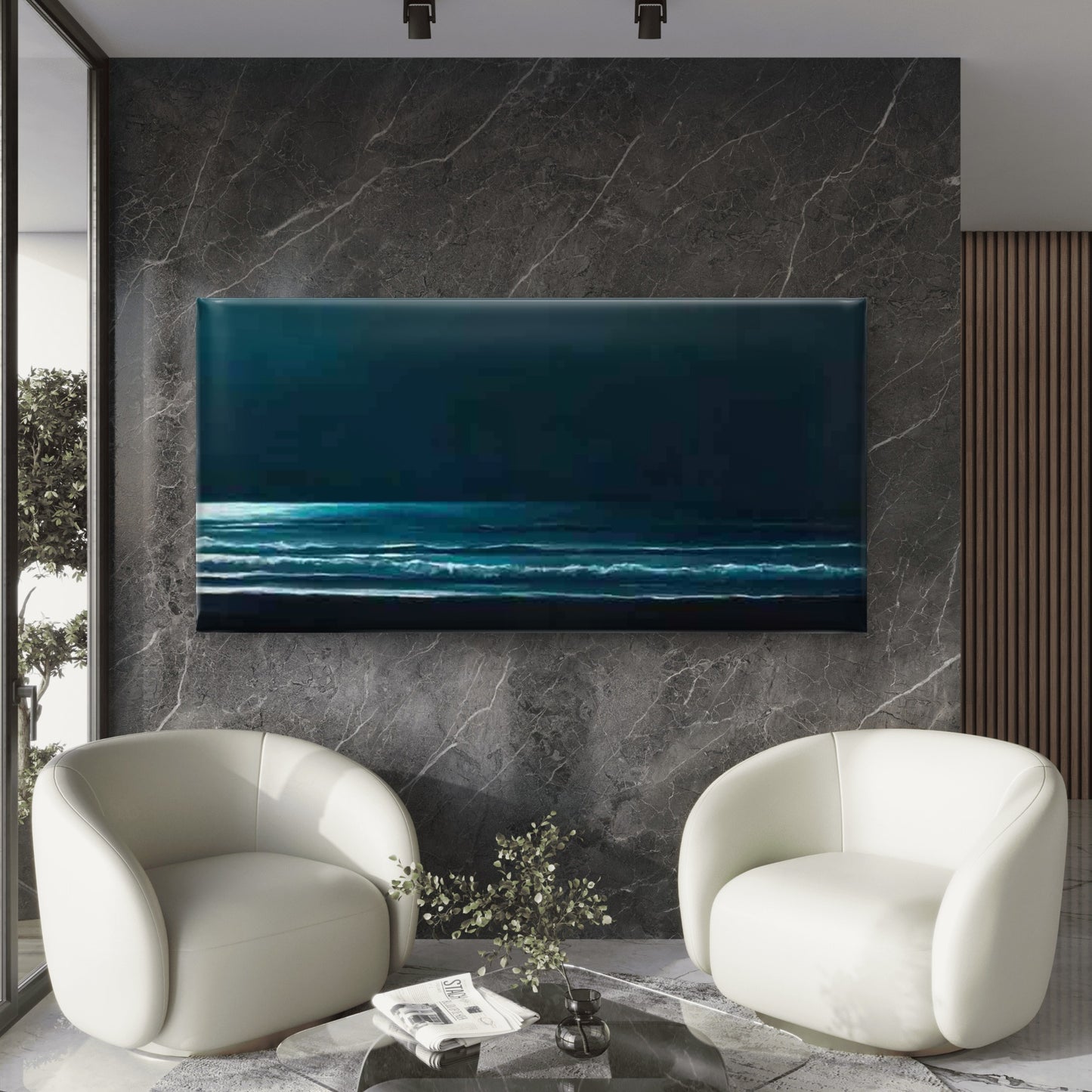 Ocean Night Glow Wall Art Canvas Office Home Room Framed 120x60cm