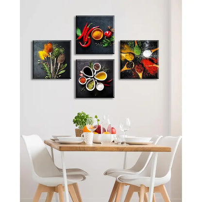 4pcs Kitchen Colorful Spice Spoon Wall Art Canvas Framed