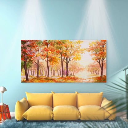 Colorful autumn forest path Wall Art Canvas Office Home Room Framed 120x60cm