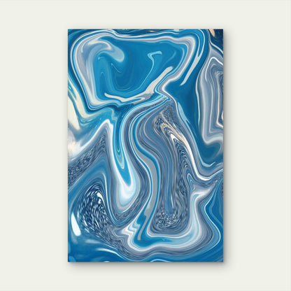 Abstract Blue and White Marble Pattern Metal Print Ready to Hang