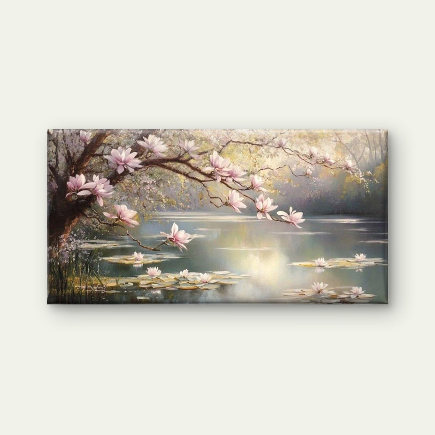Blossoms Over Serene Lake Wall Art Canvas Office Home Room Framed 120x60cm - Bella Home Decor