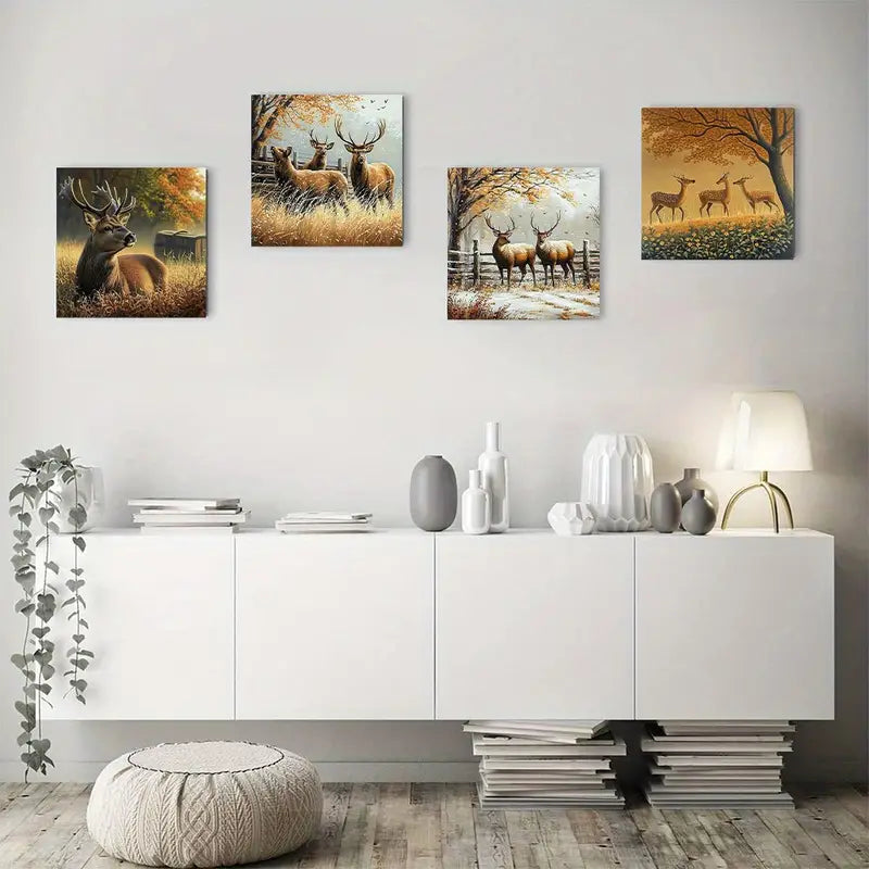 4pcs Autumn & Winter Seasonal Decor Wall Art Canvas Framed