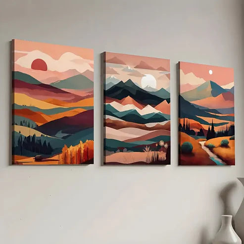 3pcs Modern Abstract Mountain Natural Scenery Wall Art Canvas Unframed - High Quality Print 100% Australian Made Wall Canvas