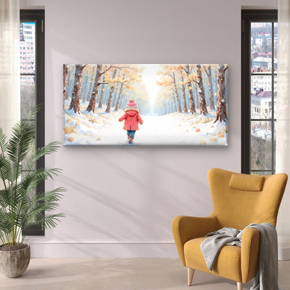 Little Girl Winter Snow Wall Art Canvas Office Home Room Framed 120x60cm