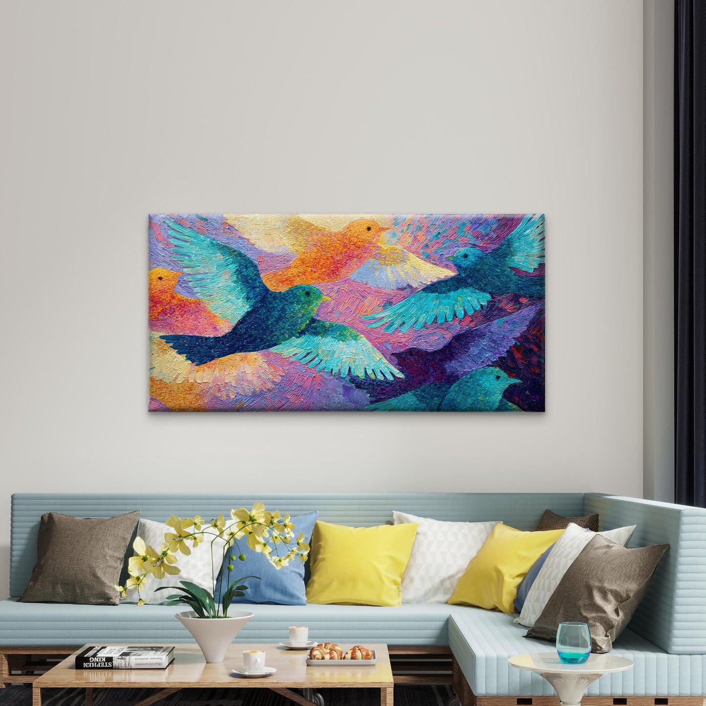 Abstract Colorful Flying Birds Wall Art Canvas Office Home Room Framed 120x60cm