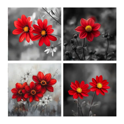 4pcs , Serene Floral Wall Art Canvas Framed