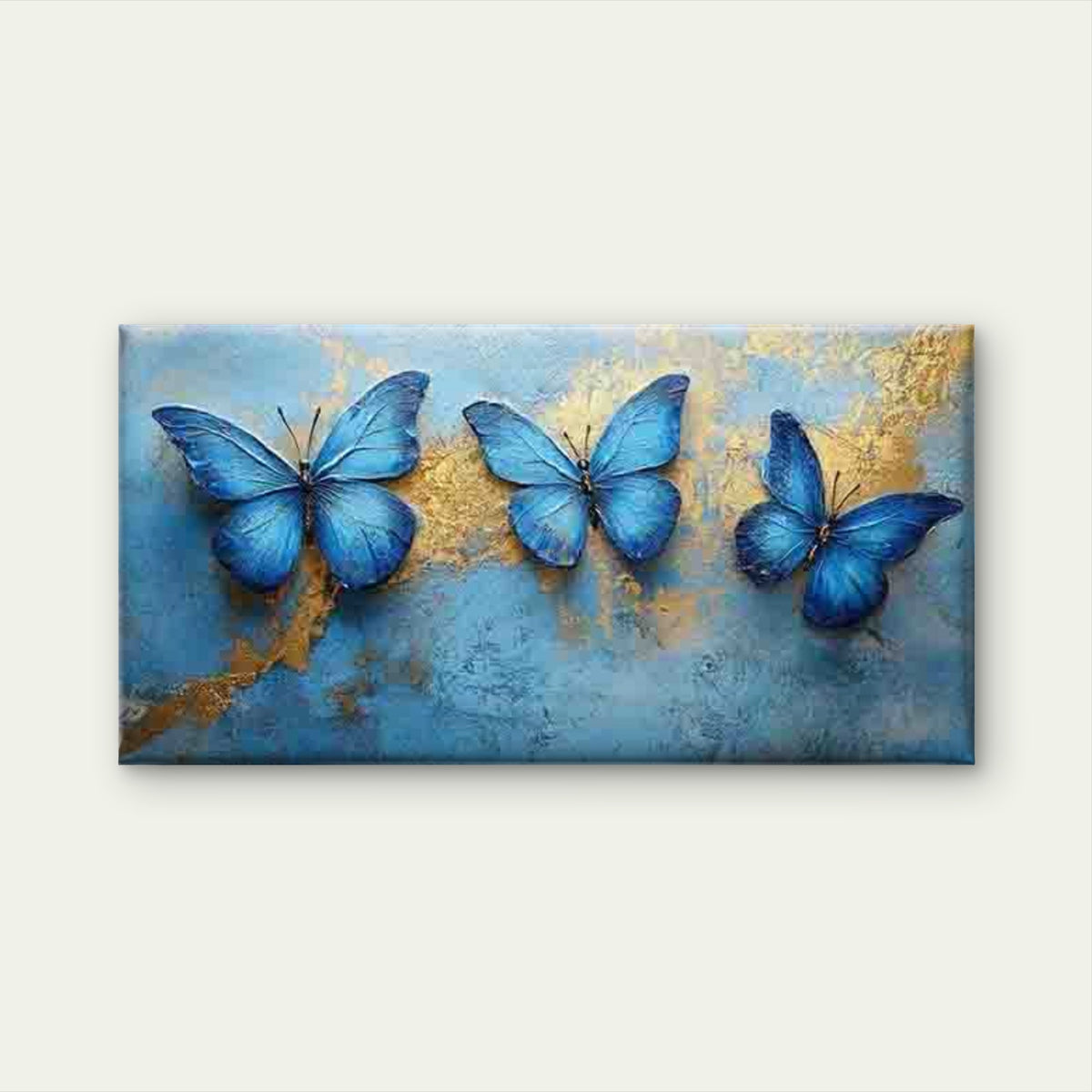Navy Blue & Golden Accent Wall Art Canvas Office Home Room Framed 120x60cm